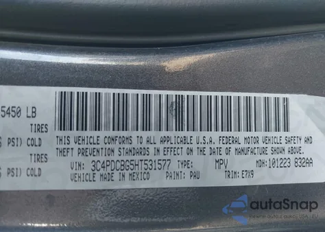 2017 Dodge Journey Sxt из США, поврежденный, VIN 3C4PDCBG5HT531577